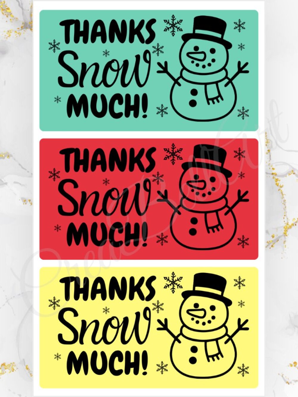 100 Christmas Snowman Stickers – Thank You Stickers 2.25 x 1.25"